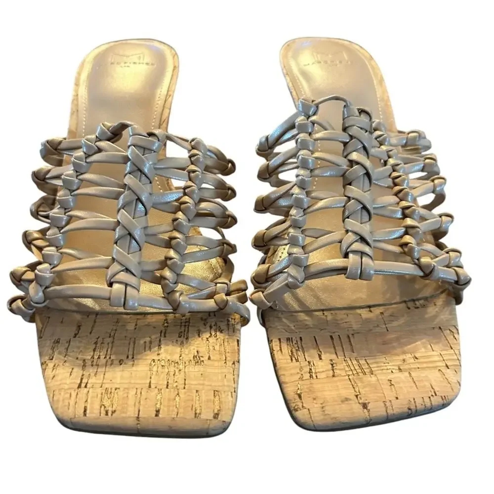 Marc Fisher Colica Braided Strap Slip On Strappy Block Heel Sandals NEW 9.5